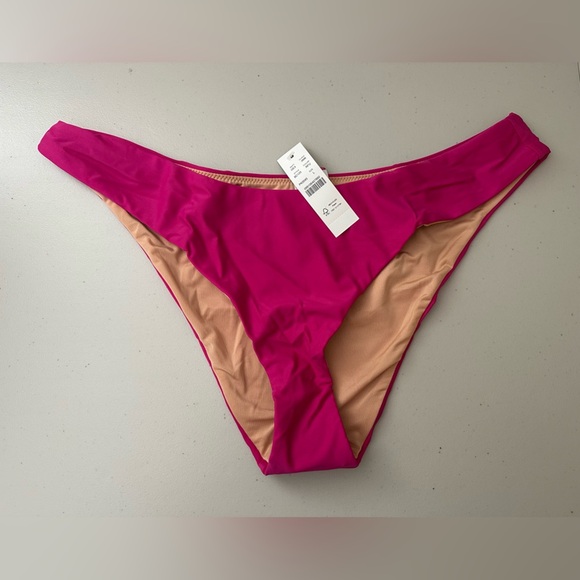 J.Crew Curved-Waist Cheeky Bikini Bottom in Fuchsia Pink Size Large - Picture 2 of 7